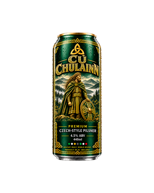 Cú Chulainn Pilsner 440ml can, Kneecap Drinks