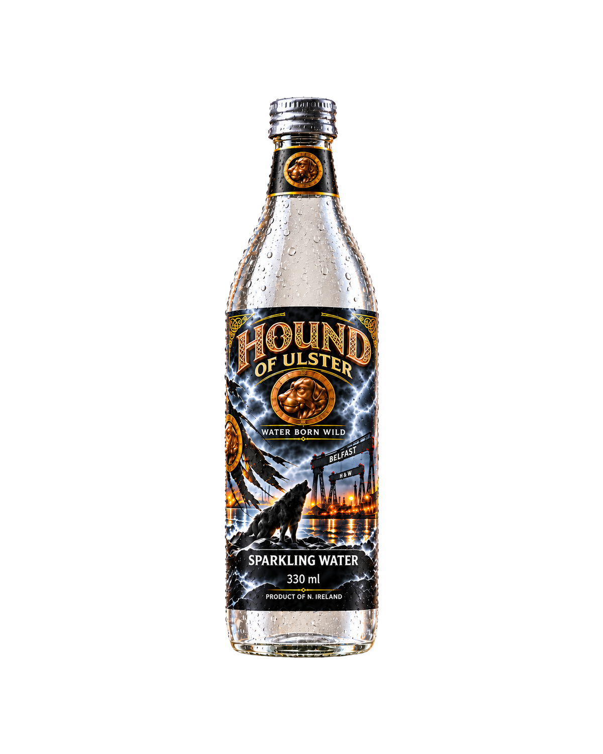 Hound of Ulster Sparkling Water bottle, Kneecap Drinks